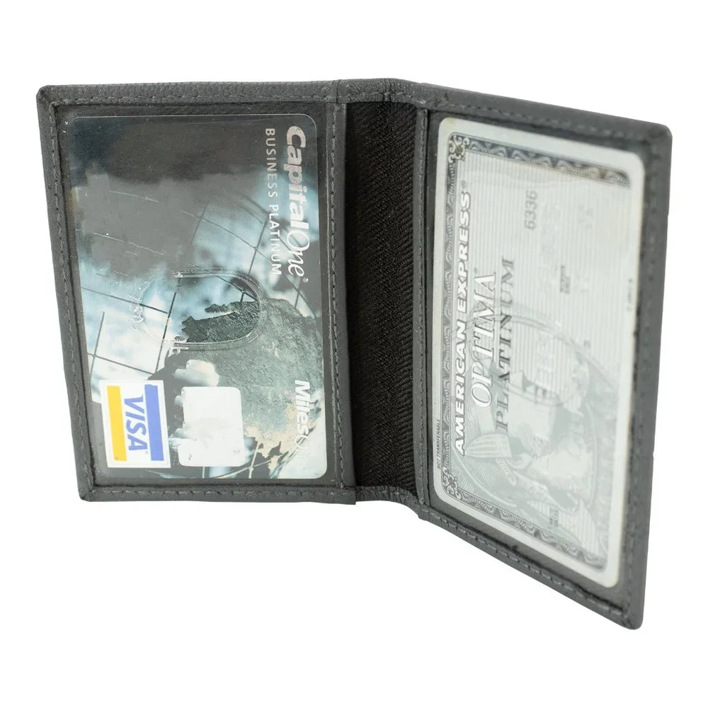 Genuine Leather Credit Crad Case Men Slim Wallet Gray Mini Bifold ID Gift